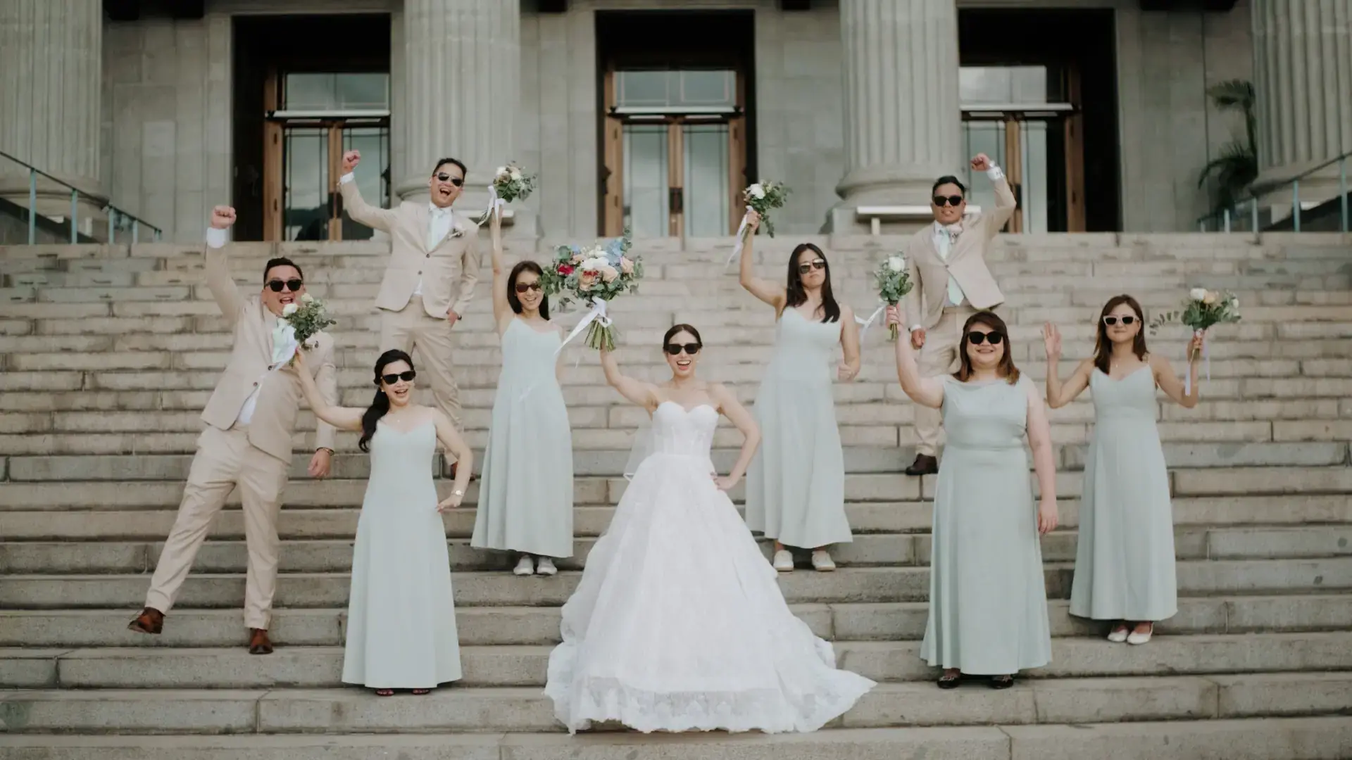 Bride with bridesmaids during the National Gallery Singapore shoot