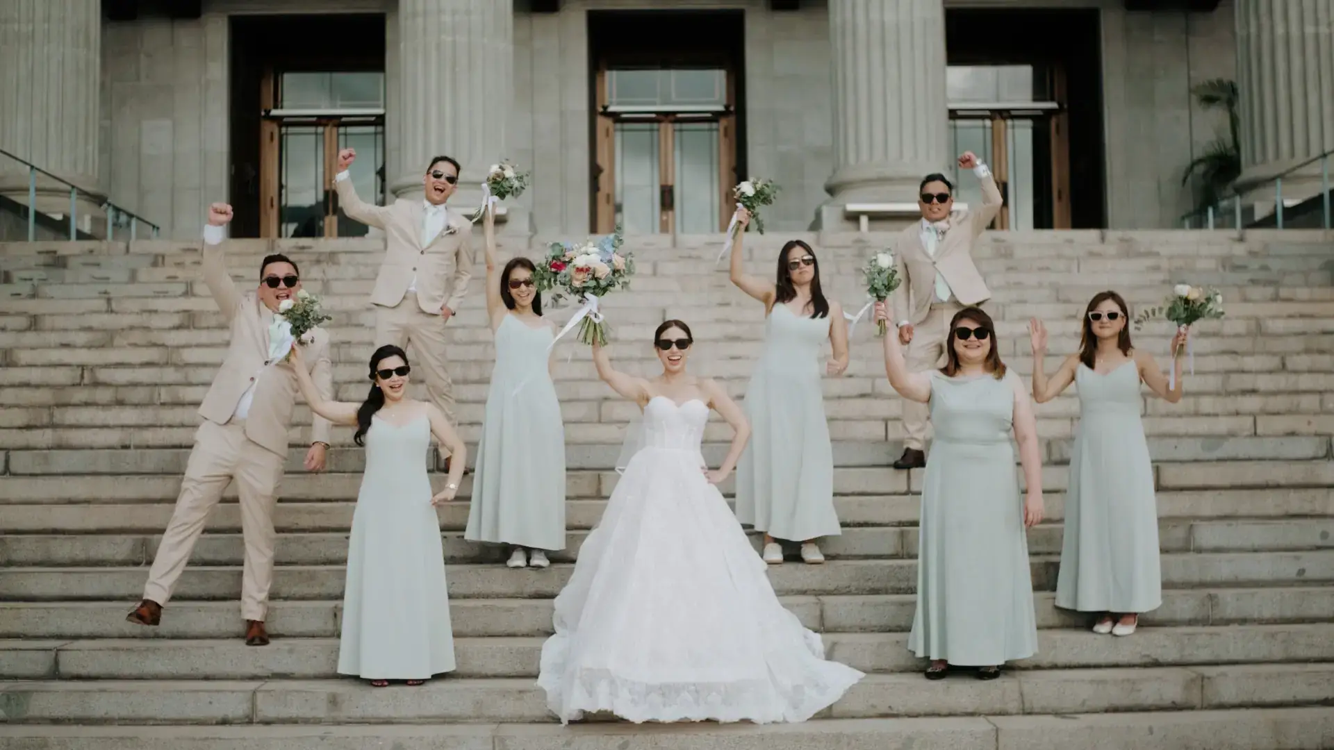 Bride with bridesmaids during the National Gallery Singapore shoot