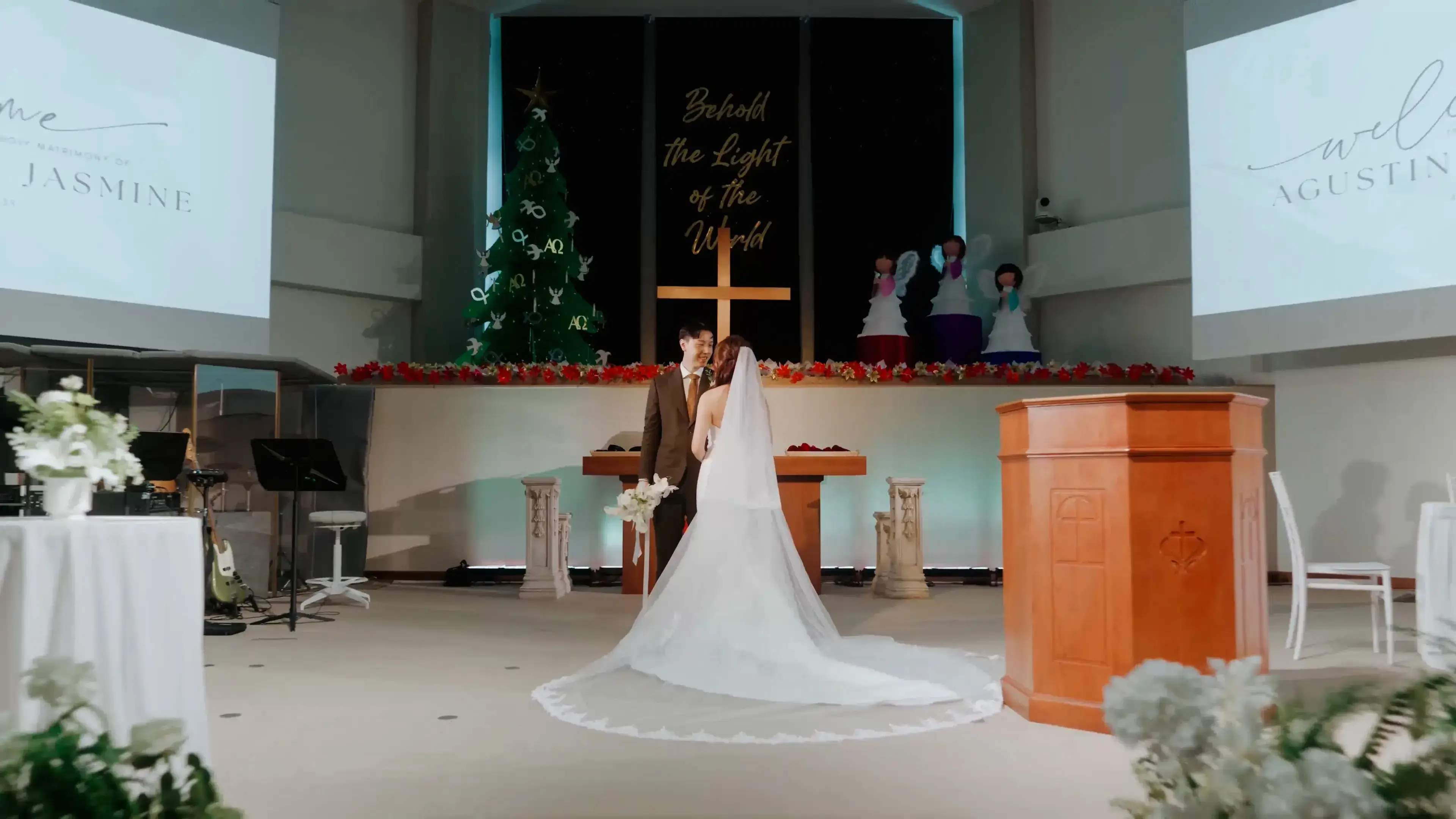 Bride and groom couple portrait at Ang Mo Kio Methodist Church