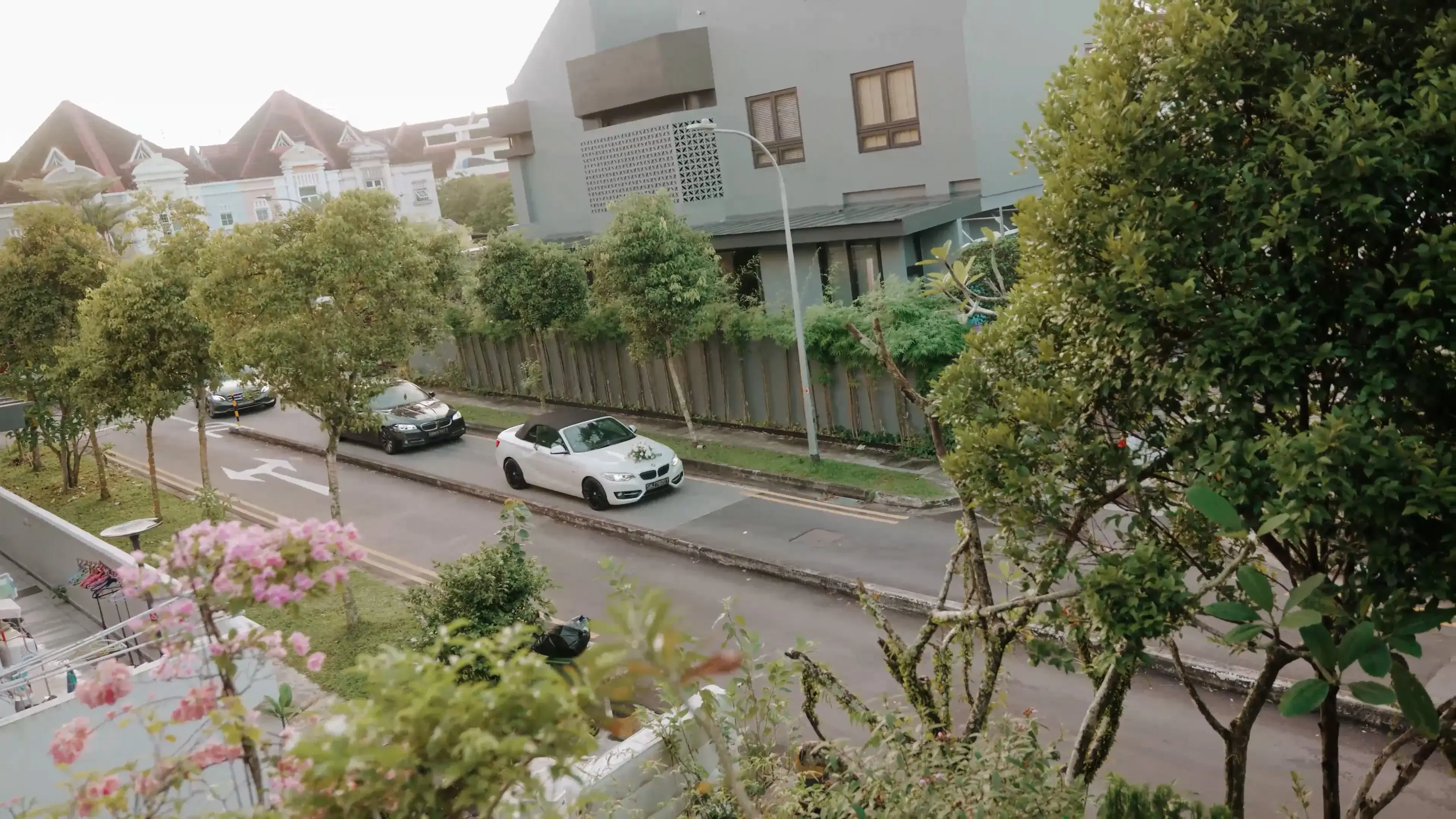Groom driving to the gatecrash in Singapore