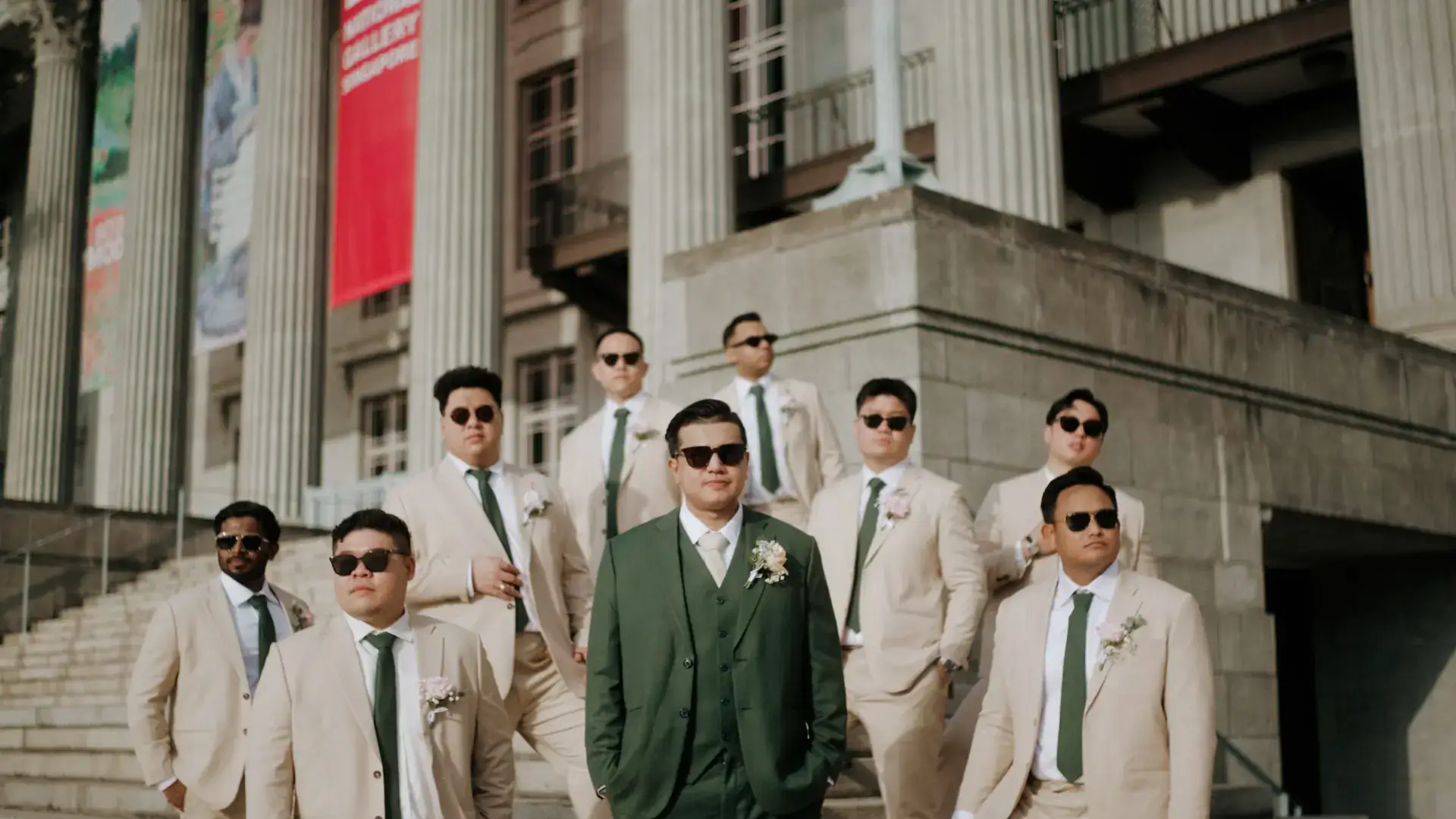 Groom with groomsmen during the National Gallery Singapore shoot