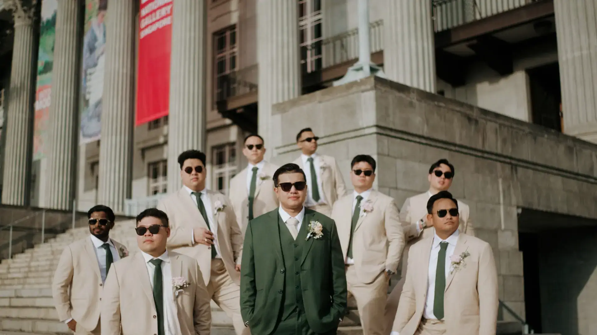 Groom with groomsmen during the National Gallery Singapore shoot