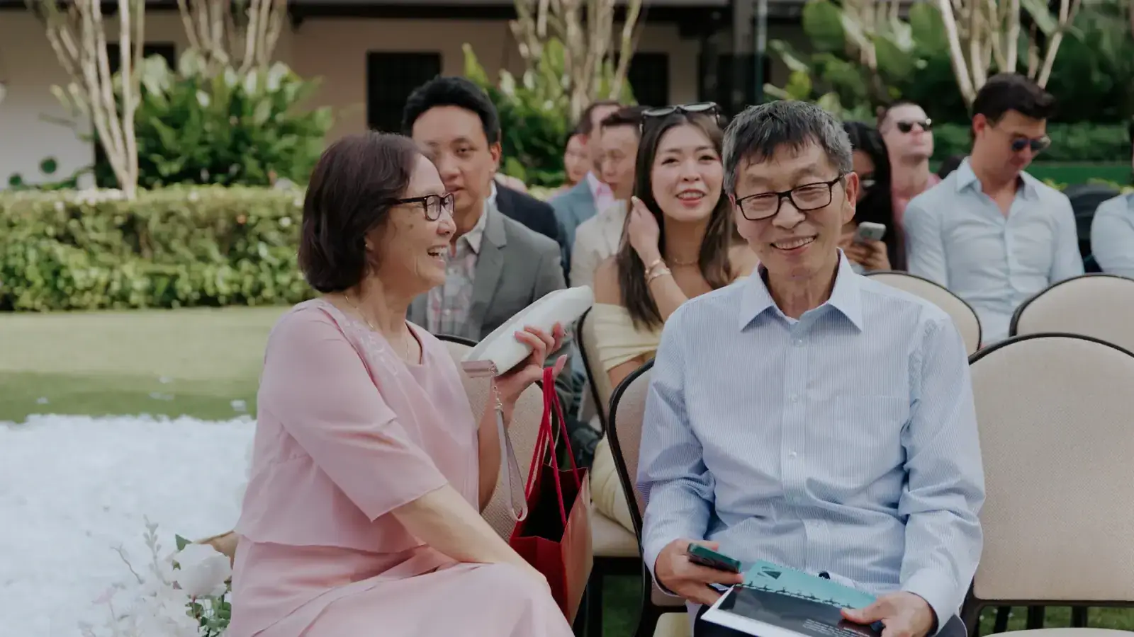 Wedding guests at the Raffles Hotel cocktail reception