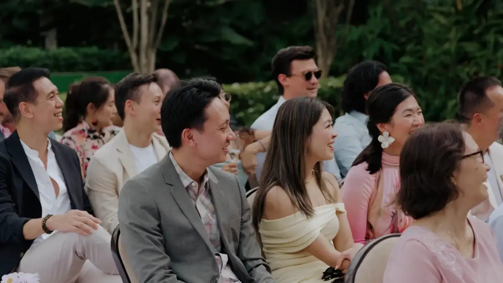 Wedding guests at the Raffles Hotel cocktail reception