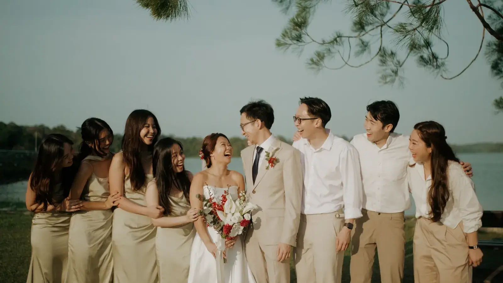 Bridal party portraits at Upper Seletar Reservoir in Singapore