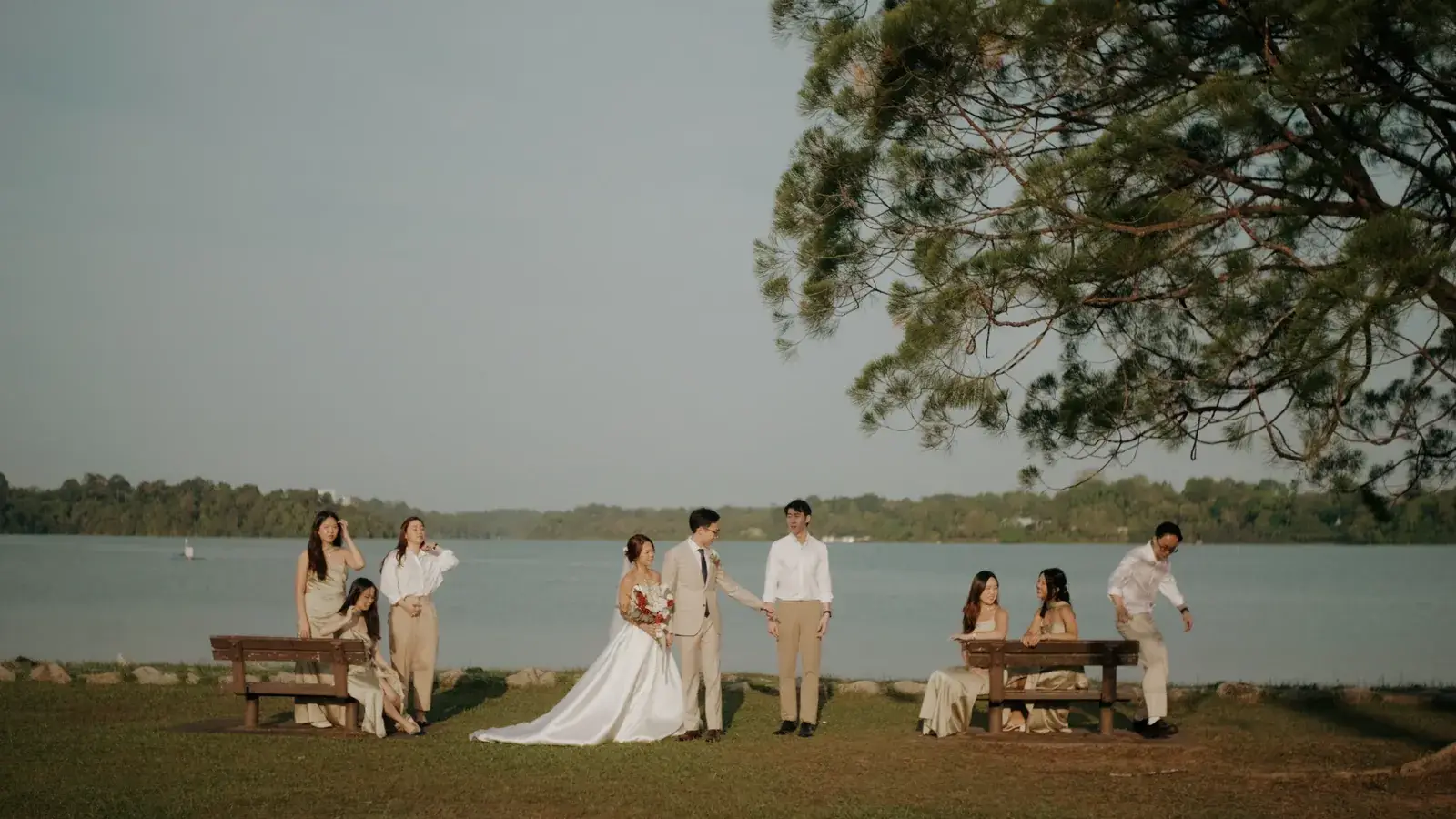 Bridal party portraits at Upper Seletar Reservoir in Singapore